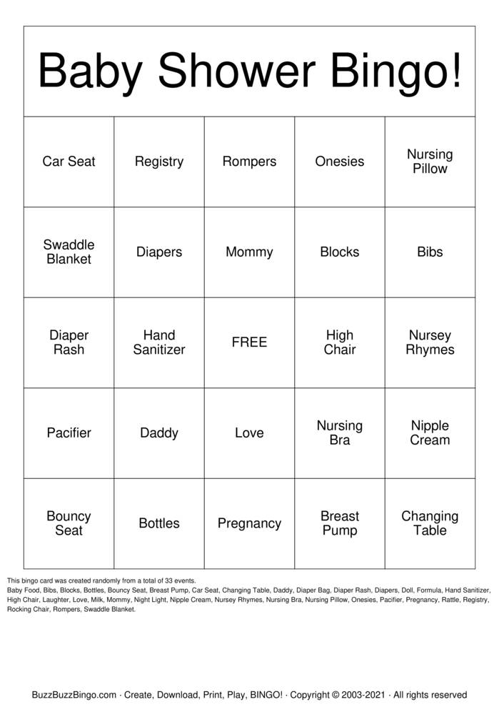 Download Free Leah's Baby Shower Bingo Cards