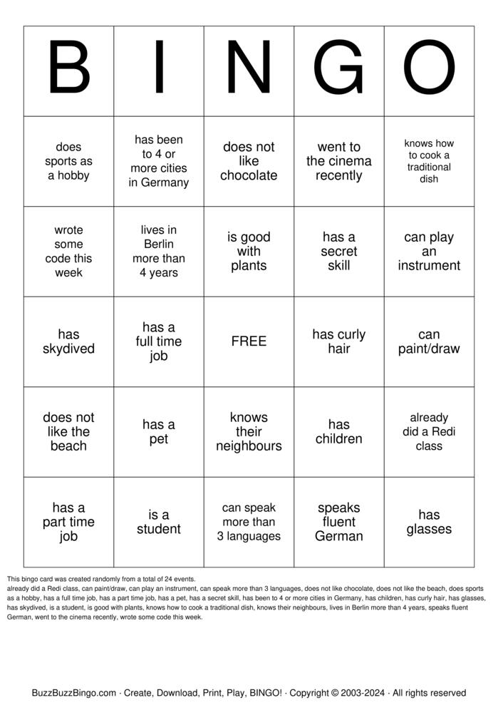 Download Free Meet new friends Bingo Cards