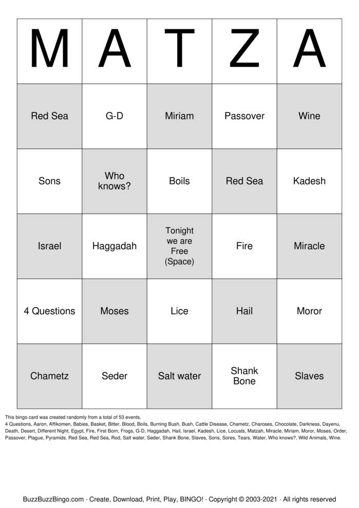 Download Free Passover Bingo Cards