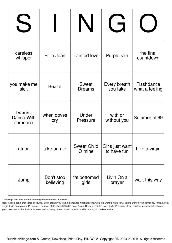 Download Free SINGO - CLASSIC Bingo Cards Download Free SINGO - CLASSIC Bingo Cards