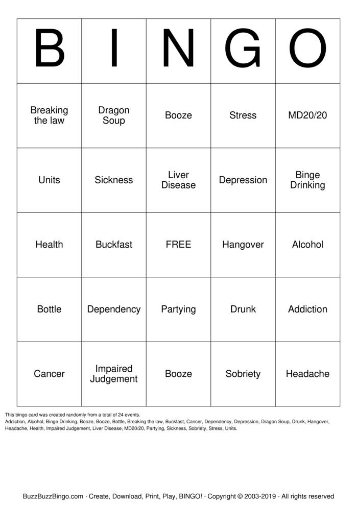 Download Free alcohol Bingo Cards Download Free alcohol Bingo Cards