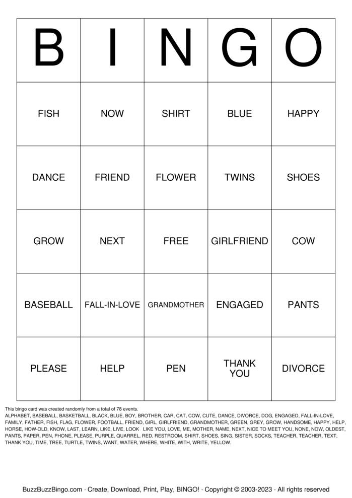 ASL Bingo Cards to Download, Print and Customize!
