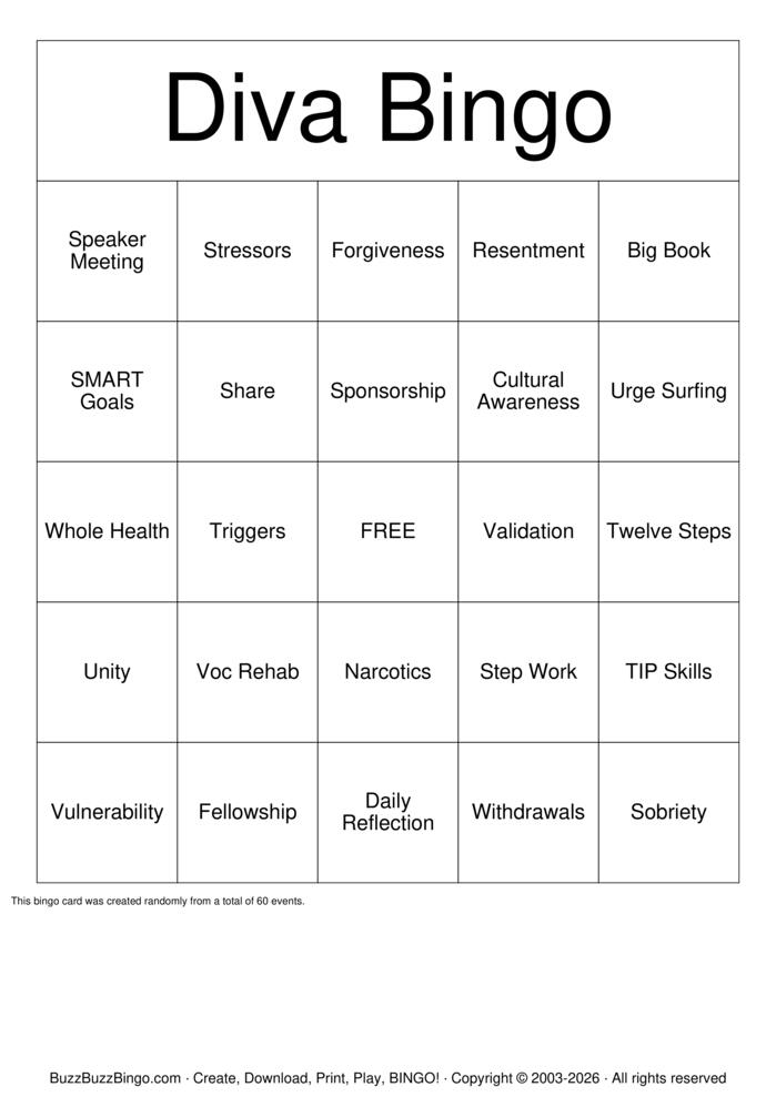 Download Free Alcoholics Anonymous Bingo Cards