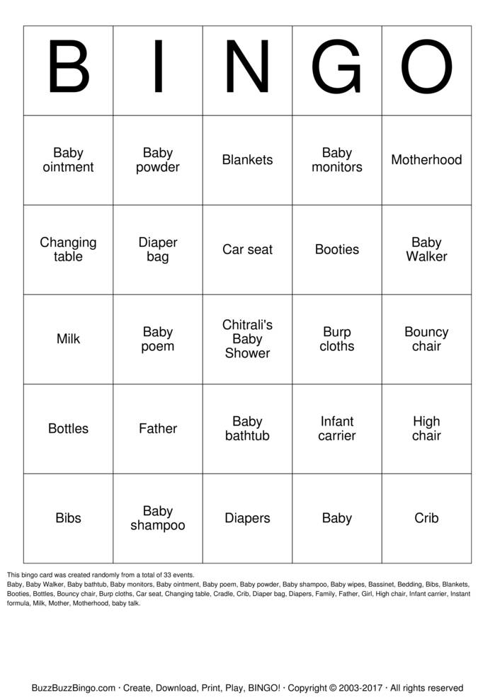 BABY BINGO Bingo Cards to Download, Print and Customize!