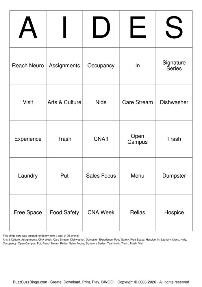 Download Free CNA Bingo Cards