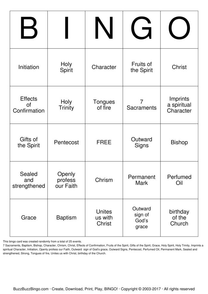 Confirmation Bingo Cards to Download, Print and Customize!
