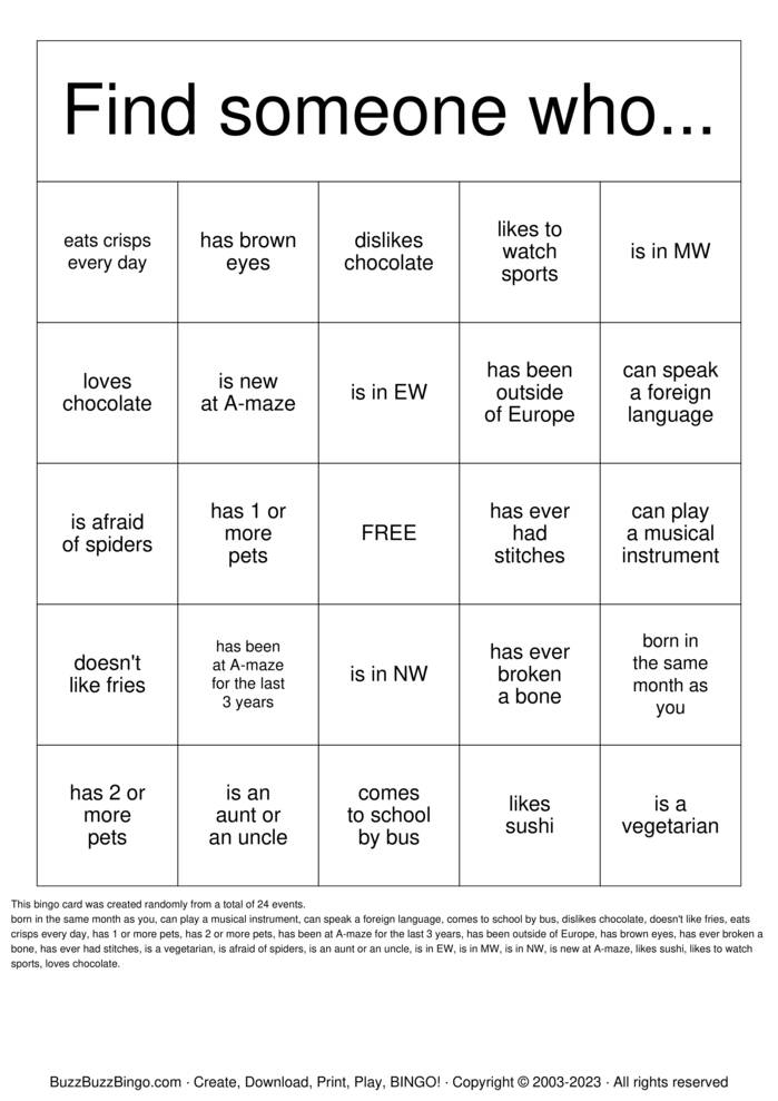 Download Free Find someone who... Bingo Cards