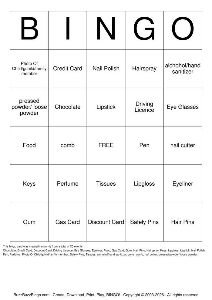 Download Free Handbag Bingo Cards