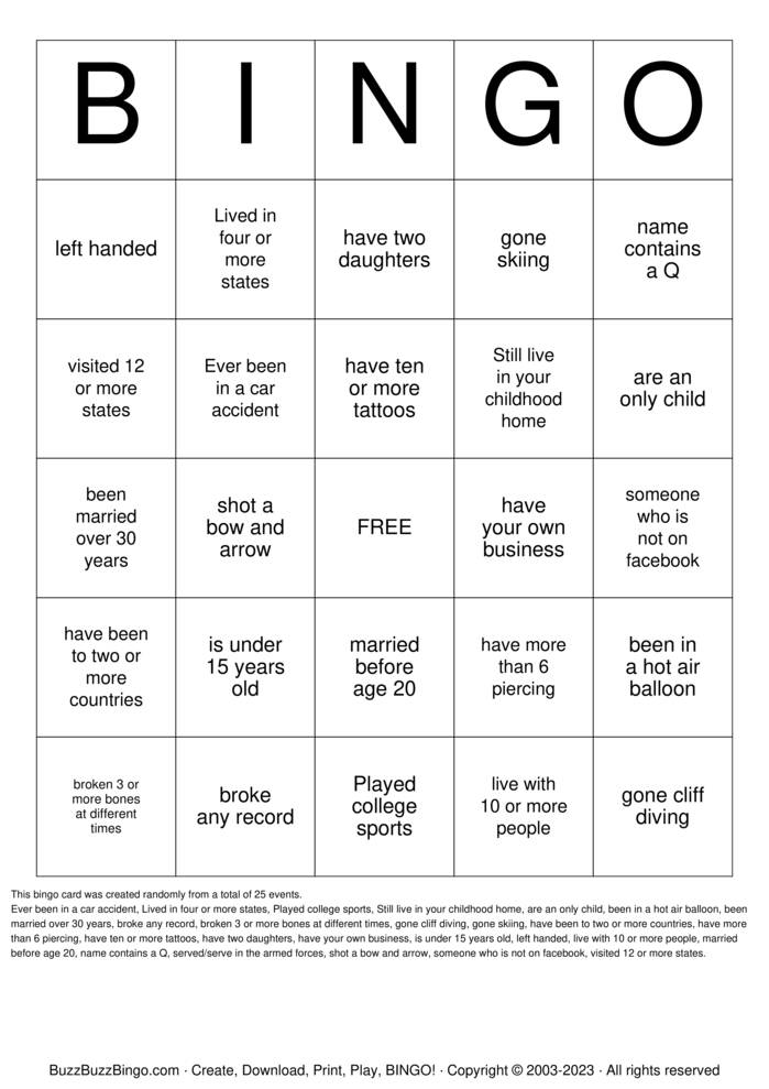 Download Free Lawrence Family Reunion Bingo Cards Download Free Lawrence Family Reunion Bingo Cards