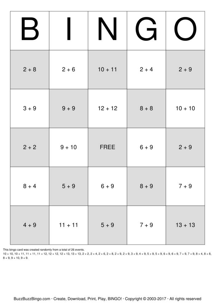 Download Free Math Bingo Cards