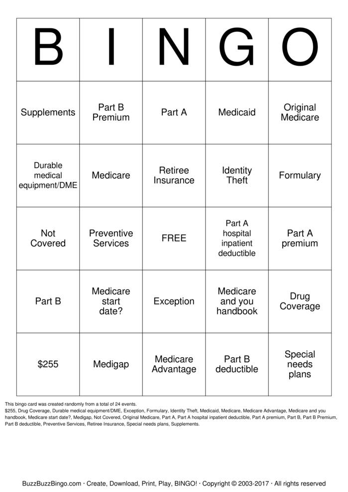 Download Free Medicare Bingo Bingo Cards