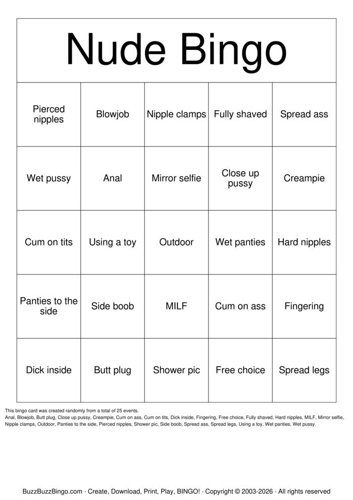 Download Free Nude Bingo Bingo Cards