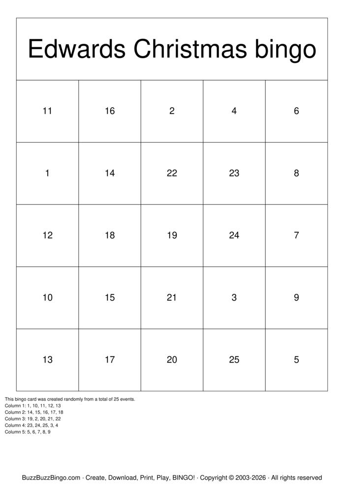 Download Free Numbers 1-25 Bingo Cards Download Free Numbers 1-25 Bingo Cards