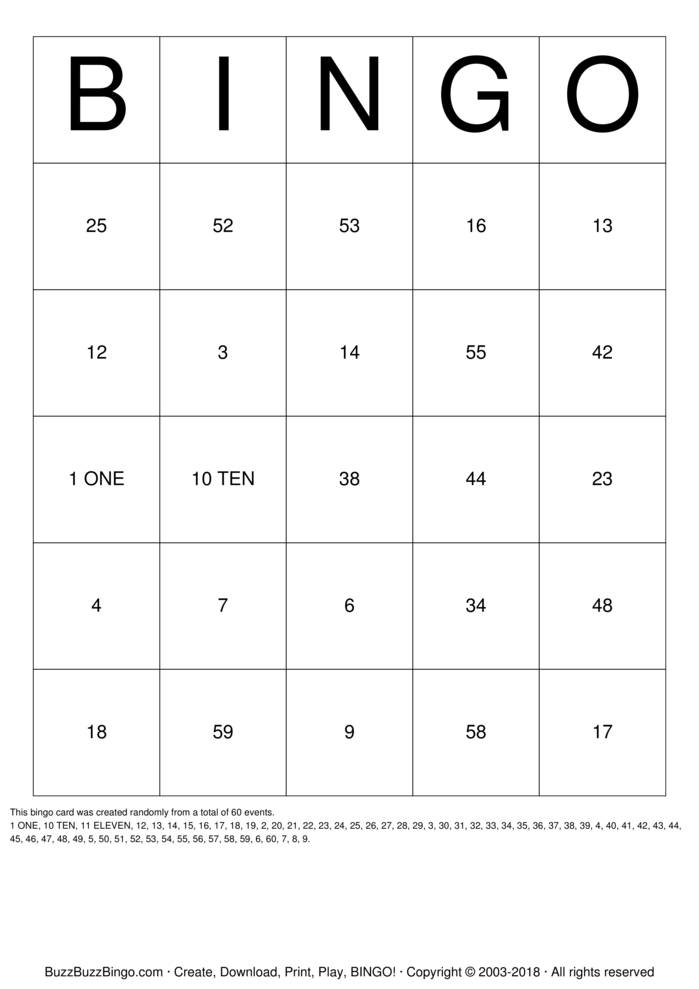 Numbers 1-60 Bingo Cards to Download, Print and Customize!