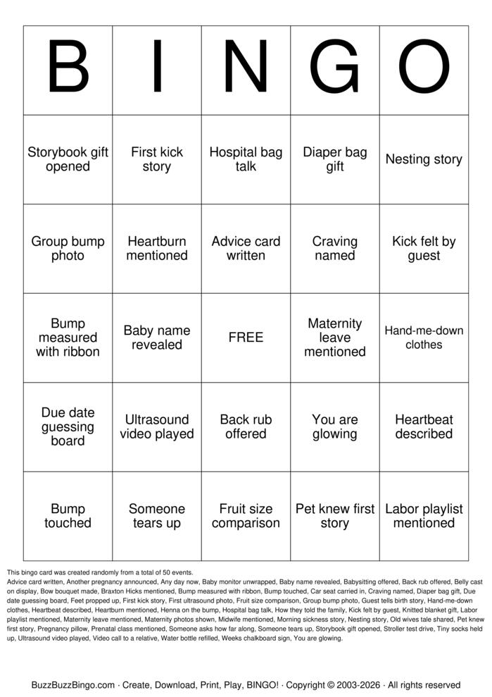 Download Free Pregnancy Milestones Bingo Cards
