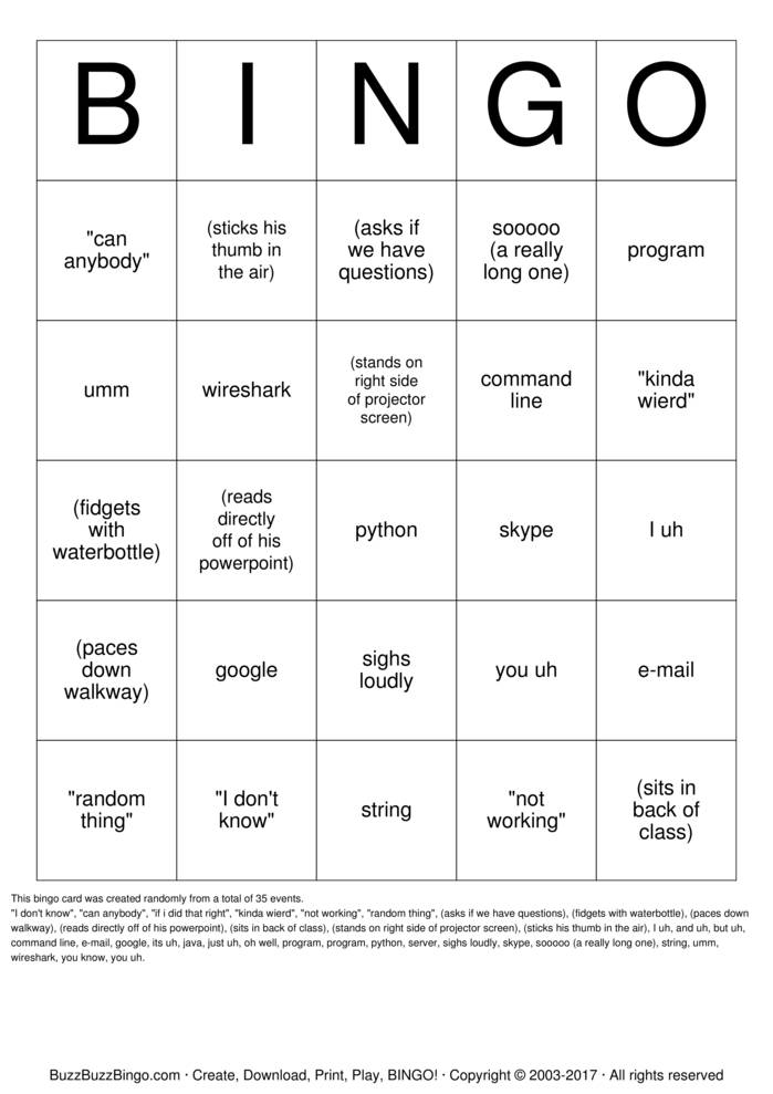 Python Bingo Cards to Download, Print and Customize!