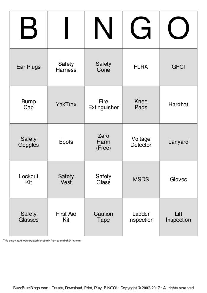 Download Free Safety Bingo Cards Download Free Safety Bingo Cards