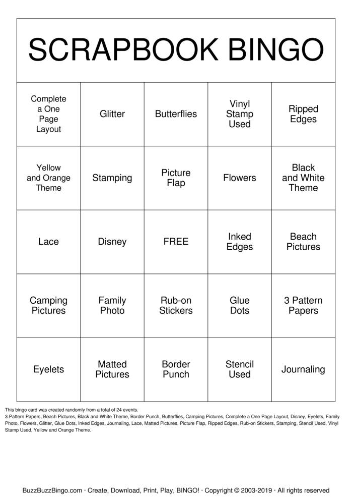 Download Free Scrapbook BINGO Bingo Cards