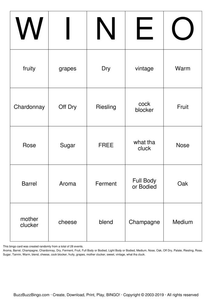Download Free Wine-O Bingo Cards Download Free Wine-O Bingo Cards