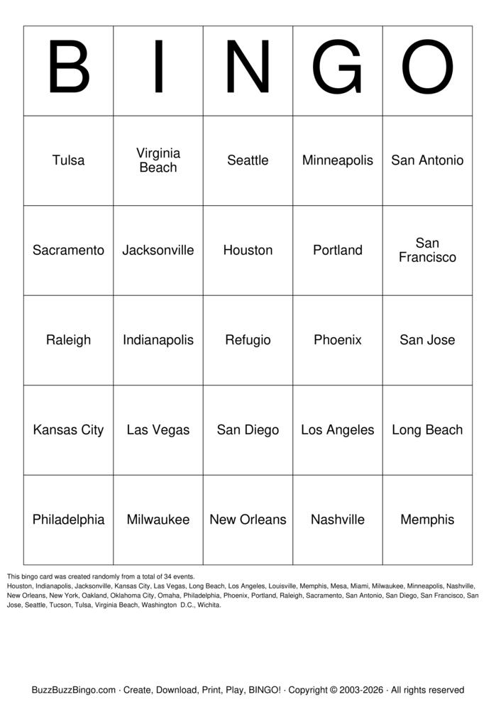 Download Free American Cities Bingo Cards Download Free American Cities Bingo Cards