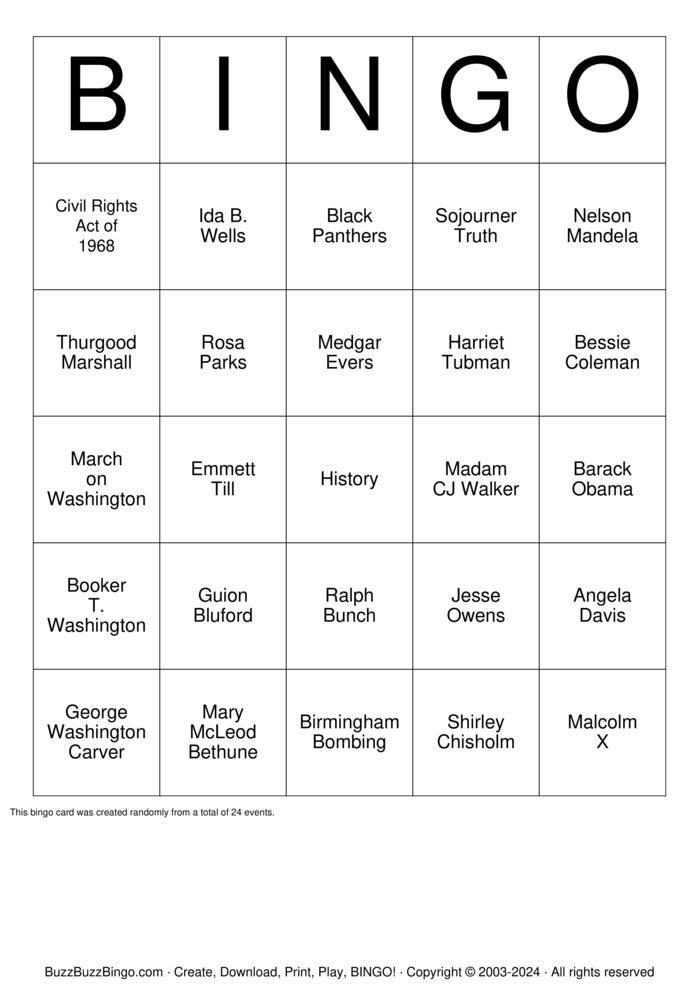 Download Free Black History Bingo Cards