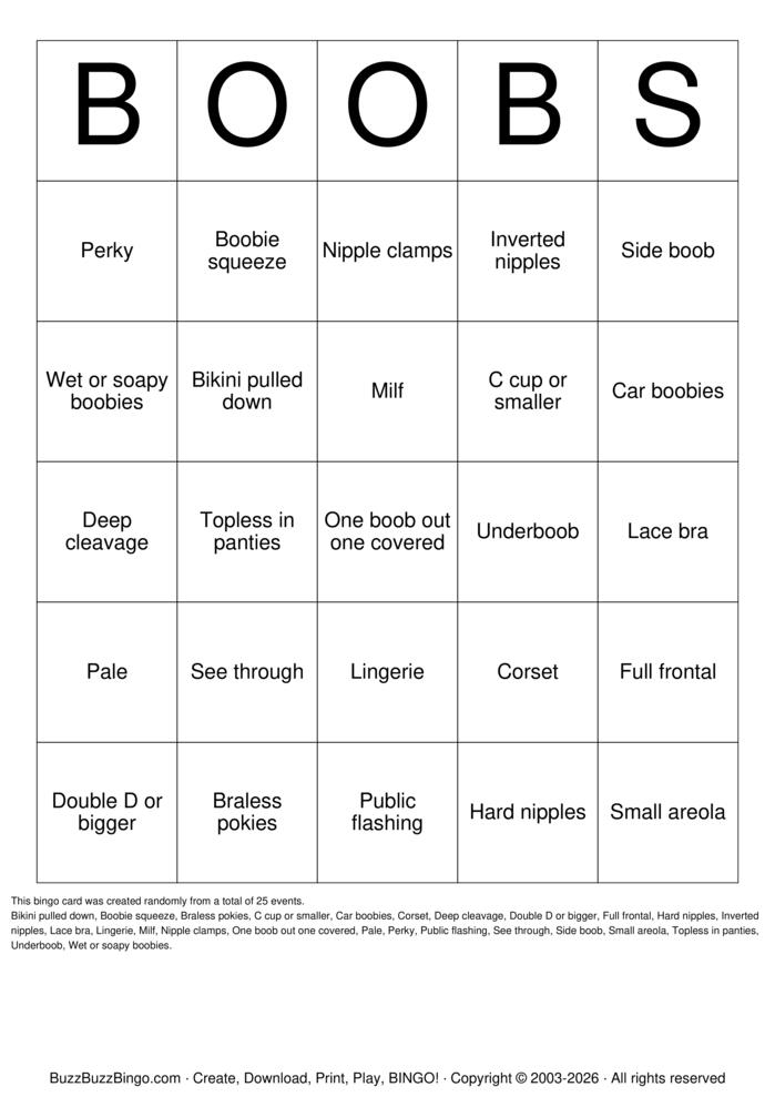 Download Free Boobs Bingo Cards