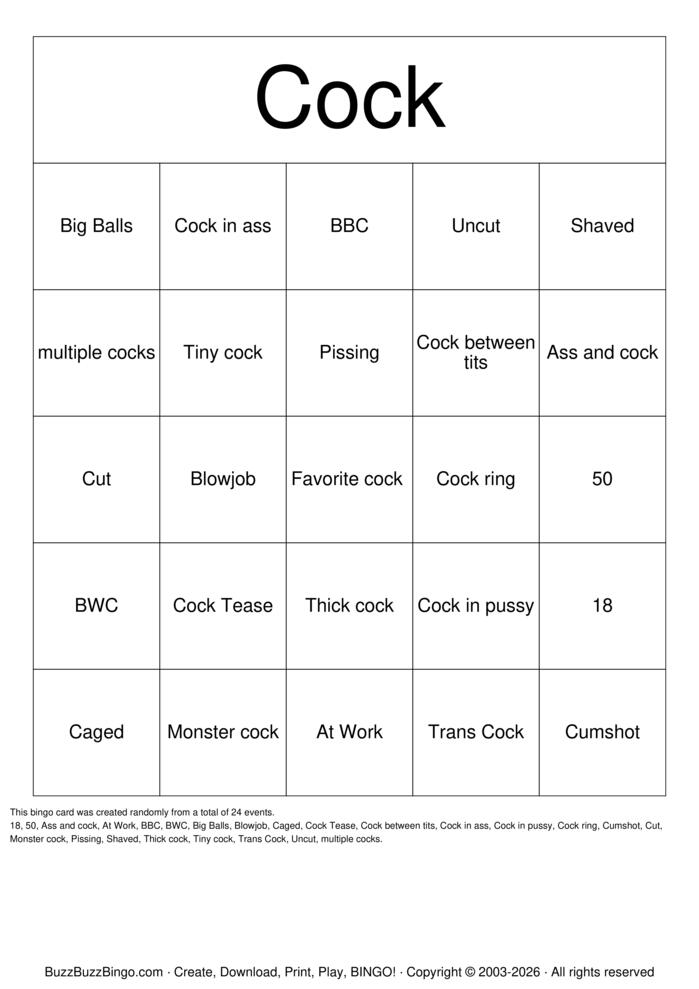 Download Free Cock Bingo Cards