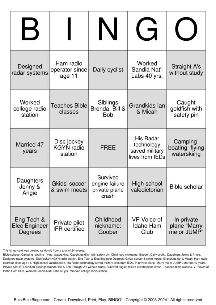 Download Free Custom Bingo Cards