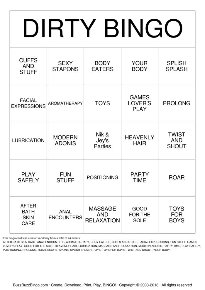 DIRTY BINGO Bingo Cards to Download, Print and Customize!