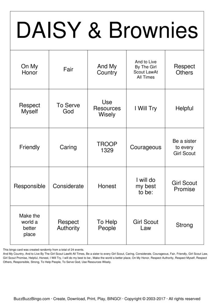 Download Free GS Law & Promise Bingo Cards