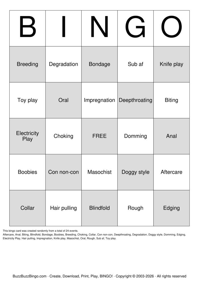 Download Free Horny Bingo Bingo Cards