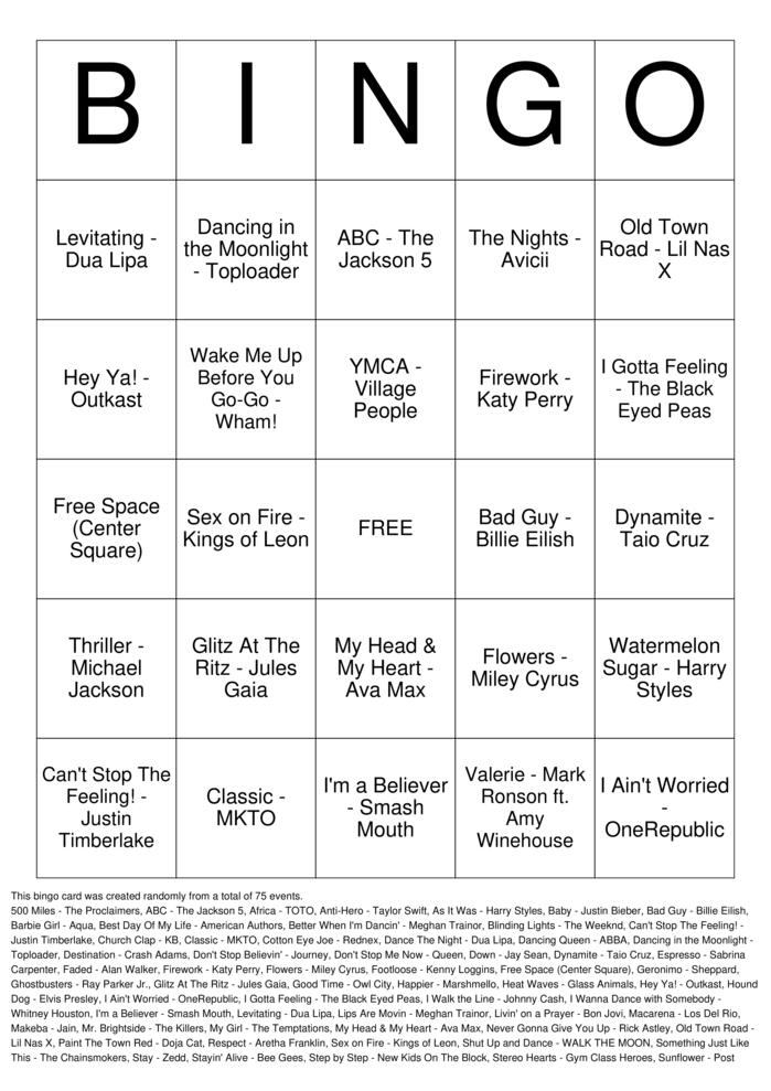 Download Free MBC MUSIC BINGO Bingo Cards