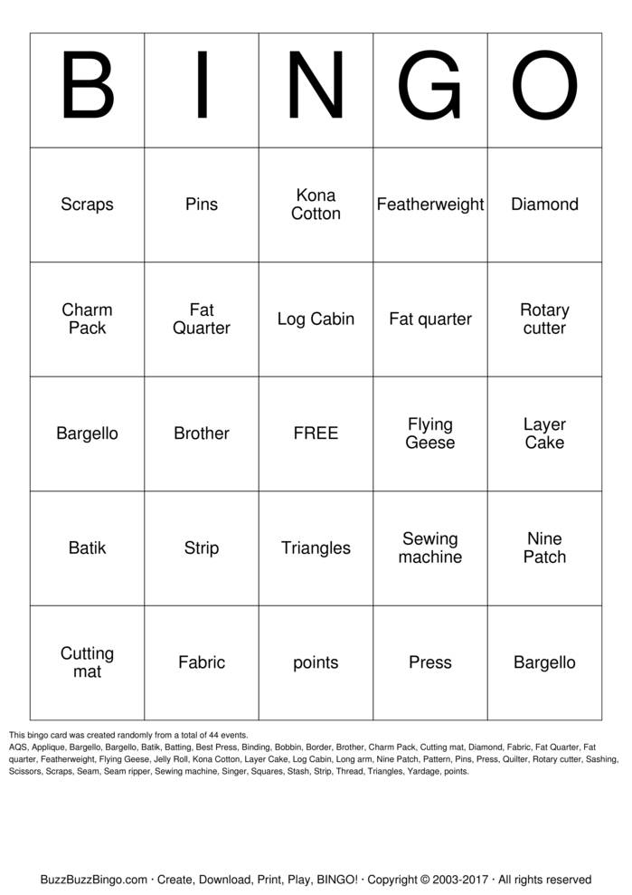 QUILT Bingo Cards to Download, Print and Customize!