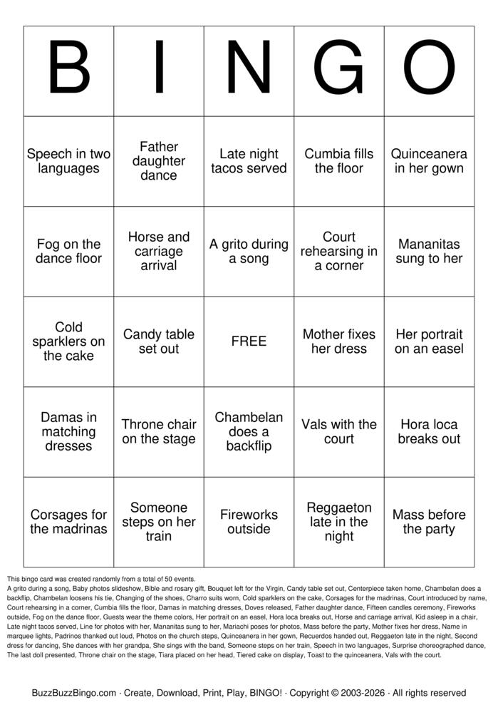 Download Free Quinceanera Bingo Cards