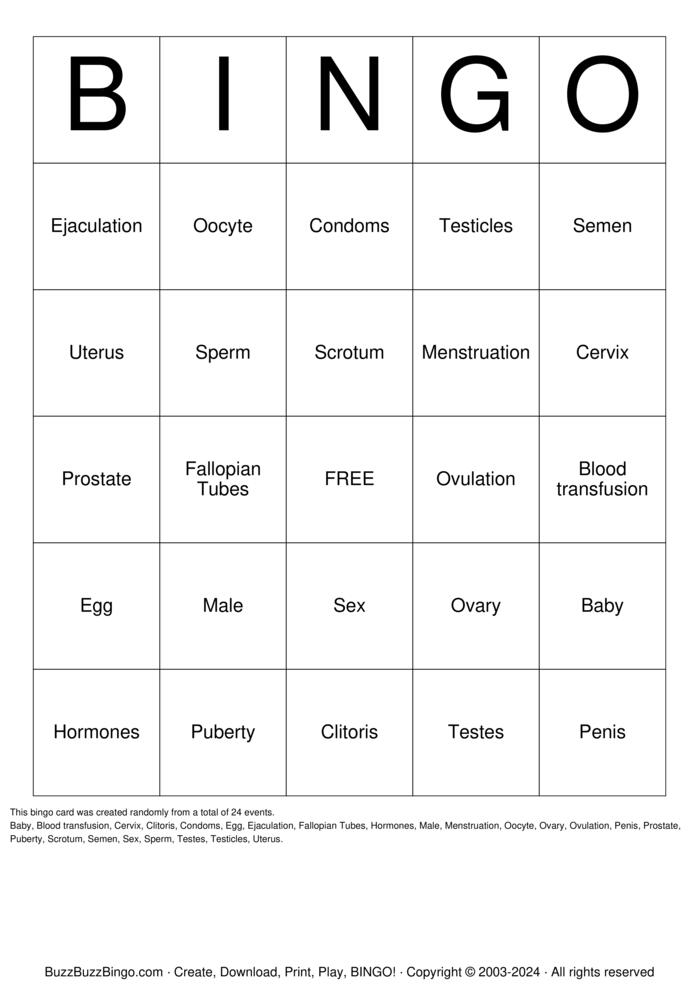 Download Free Reproductive System Bingo Bingo Cards Download Free Reproductive System Bingo Bingo Cards