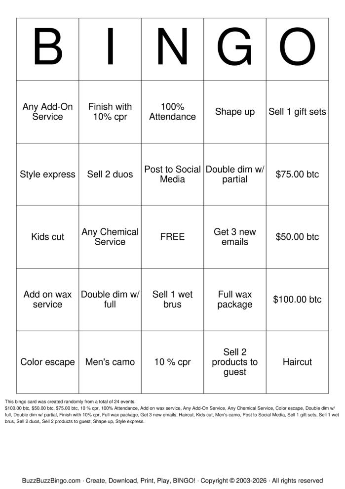 Download Free Salon Bingo Bingo Cards