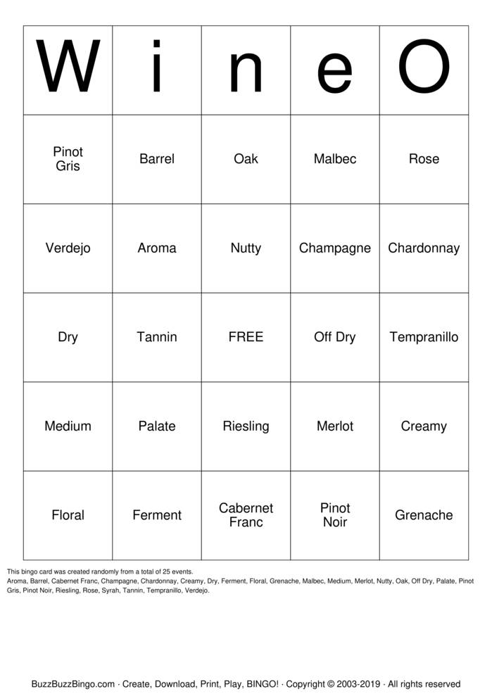 Wine-O Bingo Cards to Download, Print and Customize!