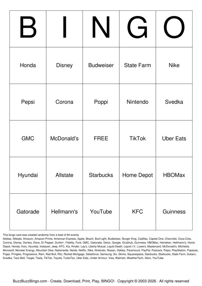 Download Free 2026 Superbowl Commercials Bingo Cards Download Free 2026 Superbowl Commercials Bingo Cards