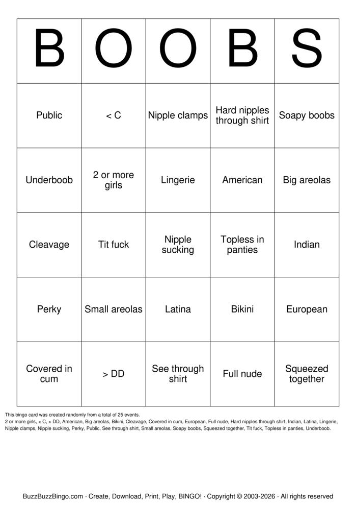 Download Free Boobs Bingo Cards