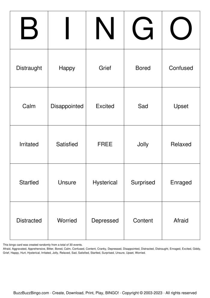 Emotions Bingo Cards to Download, Print and Customize!