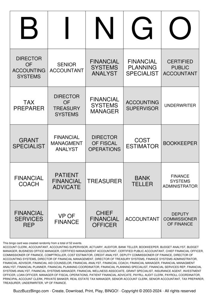 Fiscal Positions Bingo Cards to Download, Print and Customize!