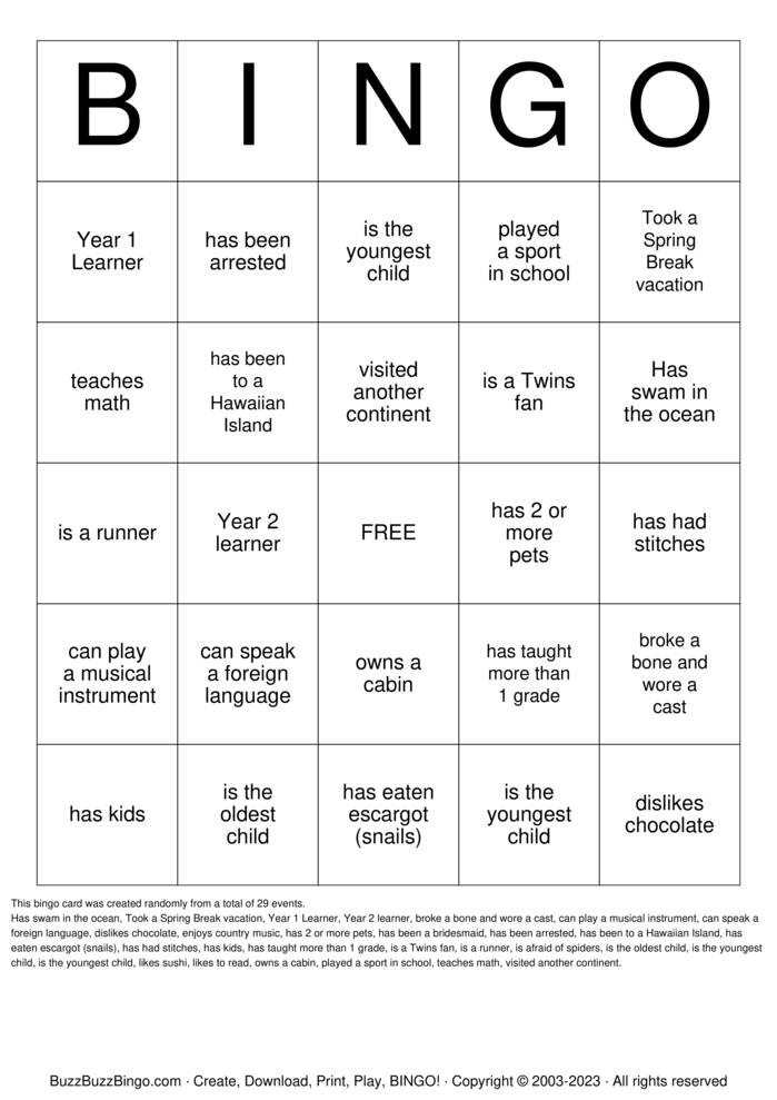 Getting to Know You! Bingo Cards to Download, Print and Customize!