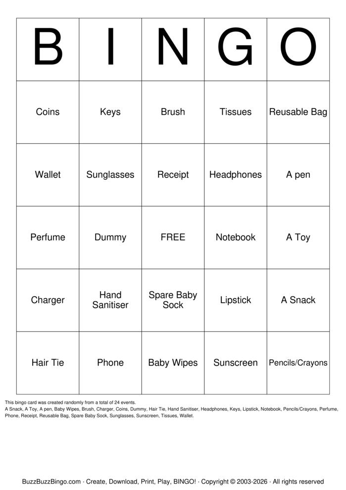 Download Free Handbags Bingo Cards