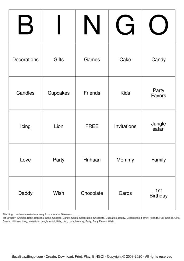 Download Free Happy 1st Birthday Hrihaan Bingo Cards Download Free Happy 1st Birthday Hrihaan Bingo Cards