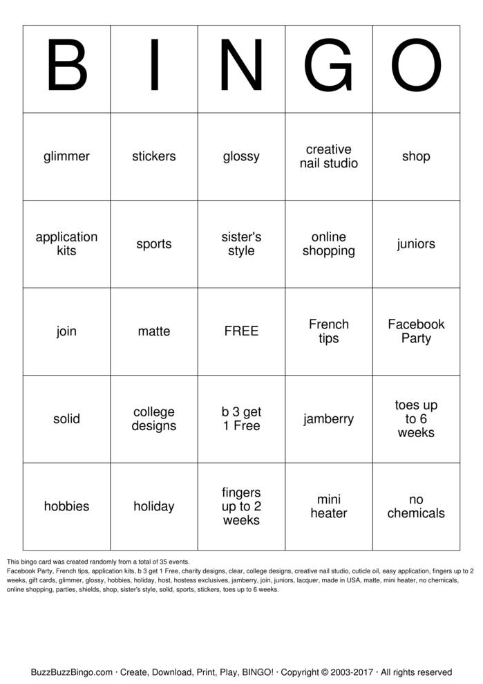 Download Free Jamberry Bingo Cards Download Free Jamberry Bingo Cards