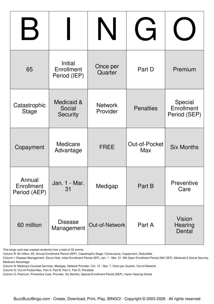 Download Free Medicare Bingo Bingo Cards