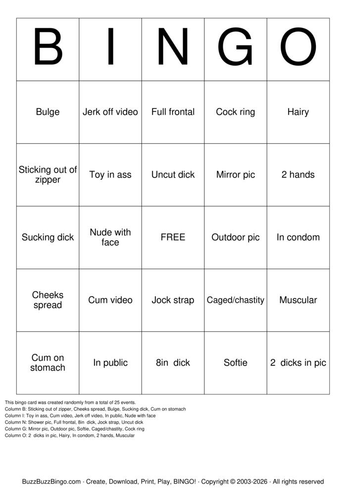 Download Free Nude Bingo Bingo Cards