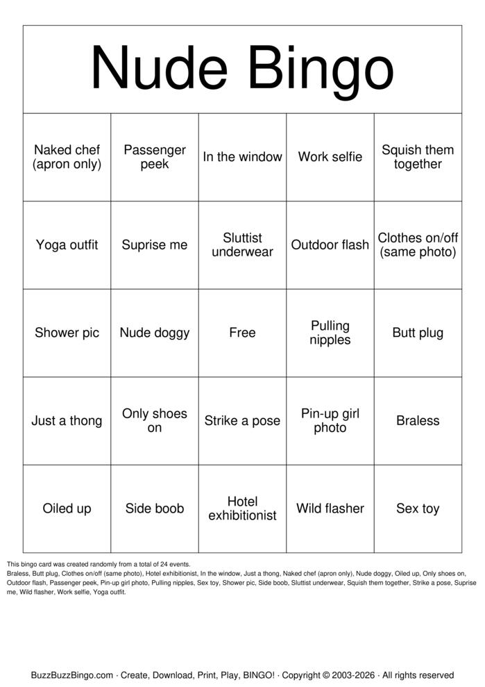 Download Free Nude Bingo Bingo Cards