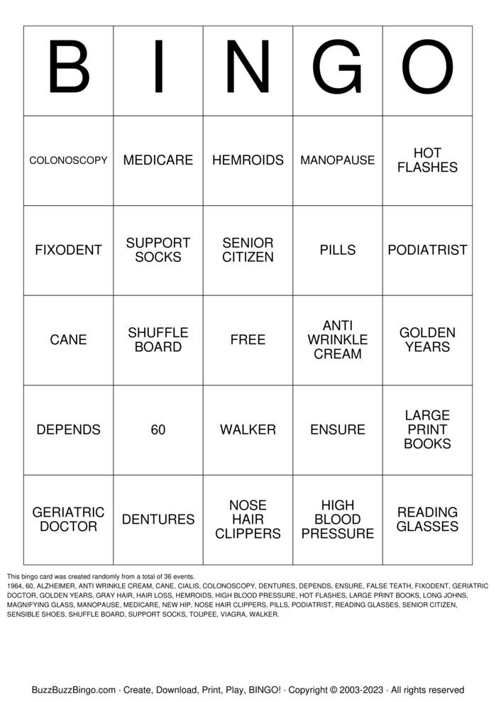 Download Free OVER THE HILL Bingo Cards Download Free OVER THE HILL Bingo Cards