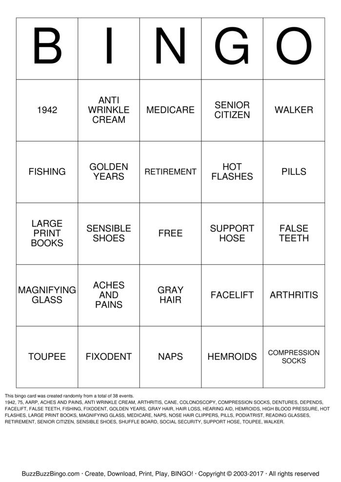 OVER THE HILL Bingo Cards to Download, Print and Customize!